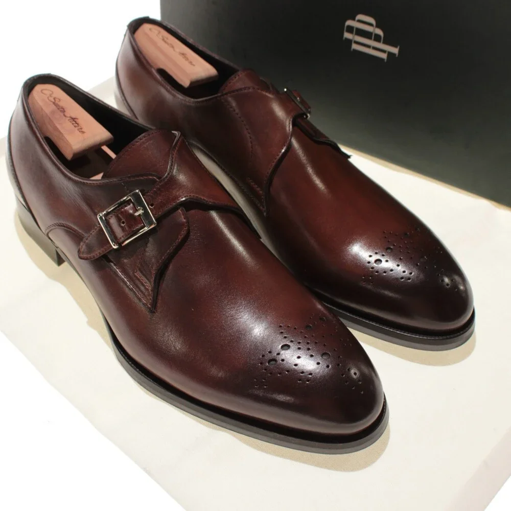 Pastori NWB Single Monk Strap Dress Shoes Size 11.5 US in Brown Leather